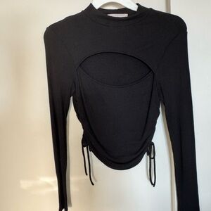 Blue Blush Black Ruched Cutout Top